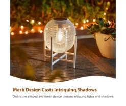11.5" White Mesh Metal LED Solar Lantern -Home Furnishing Store 810607502 A0 6