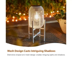 14.2" White Mesh Metal LED Solar Lantern -Home Furnishing Store 810607504 A0 6