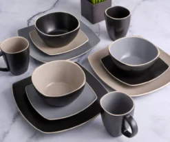 Taupe & Black Matte Two-Tone 16-Piece Dinnerware Set