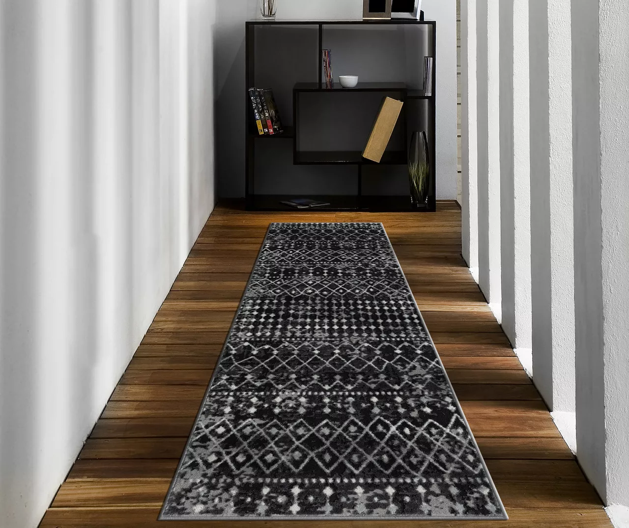 Jessica Charcoal & White Moroccan Geo Area Rug, (3' X 8') 3 Jessica Charcoal & White Moroccan Geo Area Rug, (3' X 8') - Image 3