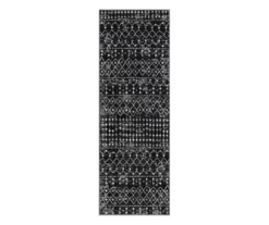 Jessica Charcoal & White Moroccan Geo Area Rug, (3' X 8')
