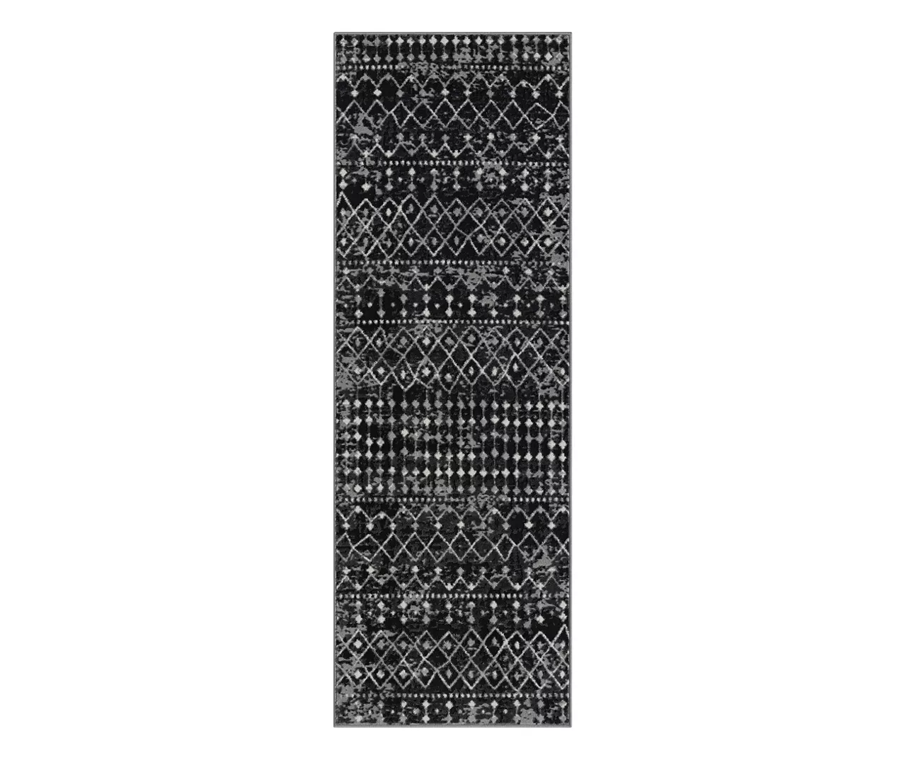 Jessica Charcoal & White Moroccan Geo Area Rug, (3' X 8') 1 Jessica Charcoal & White Moroccan Geo Area Rug, (3' X 8')