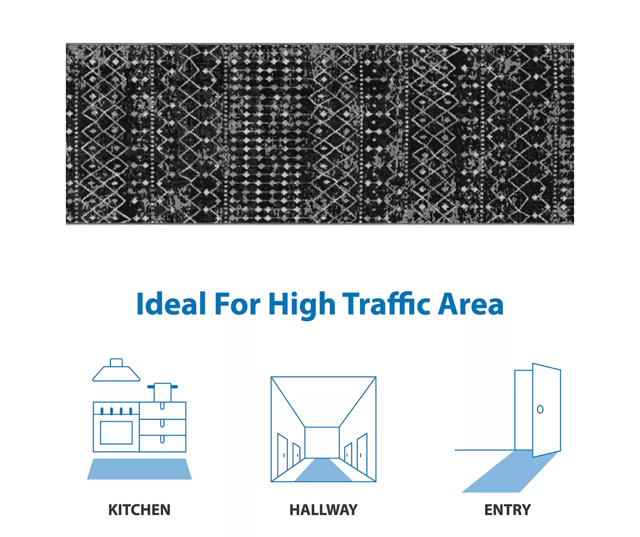 Jessica Charcoal & White Moroccan Geo Area Rug, (3' X 8') 13 Jessica Charcoal & White Moroccan Geo Area Rug, (3' X 8') - Image 13