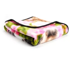 White, Black & Pink Frenchie Puppy Raschel Throw, (50" X 60") -Home Furnishing Store 810608601 A8 2