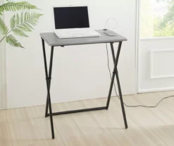 Wood Look Folding Table With USB Charging -Home Furnishing Store 810612177 B0 2