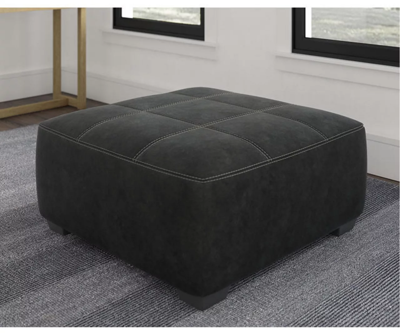 Bilgray Black Faux Leather Oversize Accent Ottoman 2 Bilgray Black Faux Leather Oversize Accent Ottoman - Image 2