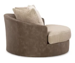 Keskin Brown Faux Leather Oversize Swivel Accent Chair -Home Furnishing Store 810612413 3