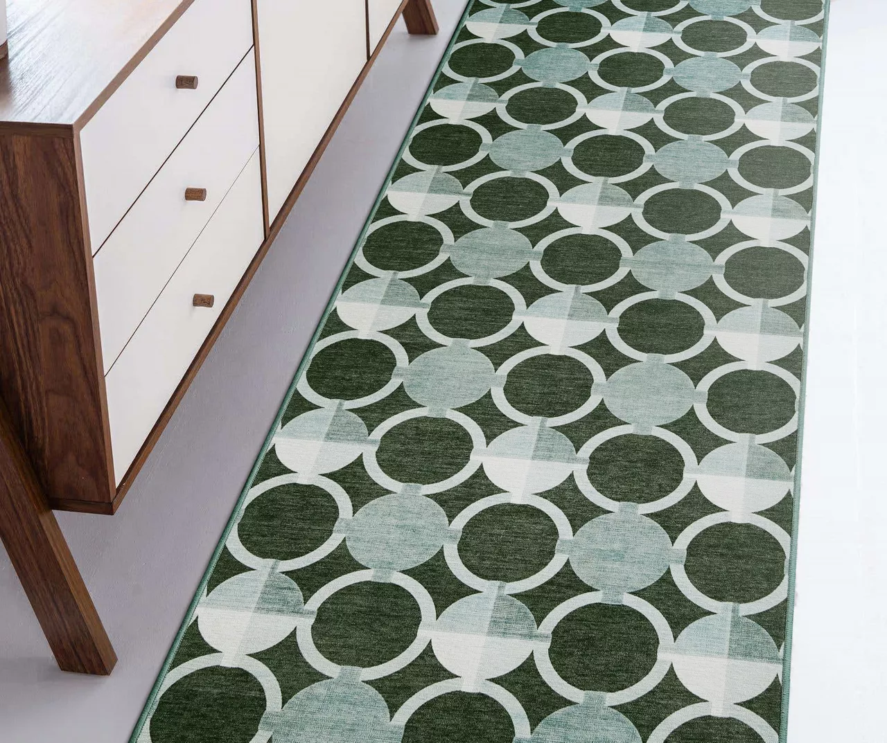 My Magic Carpet Dula Dark Sage Green Circle Washable Runner Rug, (2.5' X 7') 2 My Magic Carpet Dula Dark Sage Green Circle Washable Runner Rug, (2.5' X 7') - Image 2