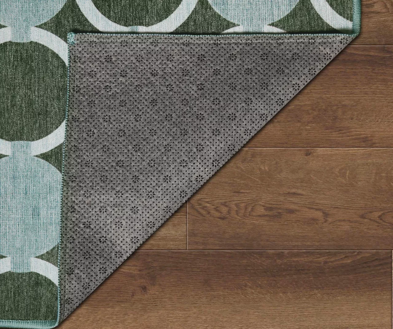 My Magic Carpet Dula Dark Sage Green Circle Washable Runner Rug, (2.5' X 7') 4 My Magic Carpet Dula Dark Sage Green Circle Washable Runner Rug, (2.5' X 7') - Image 4