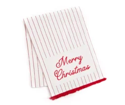 Santa's Workshop "Merry Christmas" White & Red Stripe Table Runner