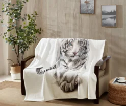 Ivory & Black White Tiger Fleece Raschel Throw, (50" X 60") -Home Furnishing Store 810616374 B0 3