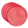 Red Pom-Pom Trim Round Placemats, 4-Pack