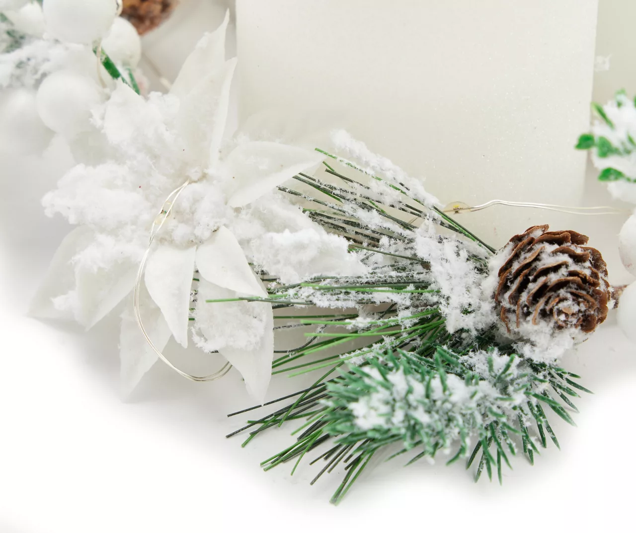 Frosted Pine 3-Piece LED Pillar Candle Centerpiece With Pine & Berry Ring 2 Frosted Pine 3-Piece LED Pillar Candle Centerpiece With Pine & Berry Ring - Image 2