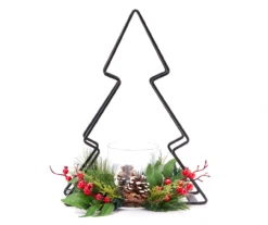 Metal Tree & Greenery LED Candle Holder