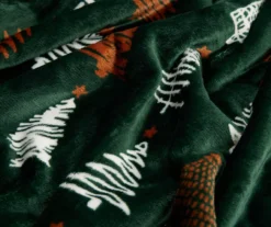 Green & White Trees Print Sherpa Throw, (50" X 60") -Home Furnishing Store 810617279 A8 2