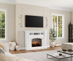62" White Marble Grand Electric Fireplace Console -Home Furnishing Store 810617766 B0 3