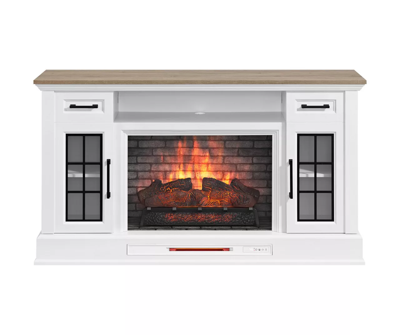 60" White 2-Door Electric Fireplace Console 1 60" White 2-Door Electric Fireplace Console