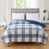White & Navy Plaid Microfiber Quilt