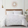 White & Gray Embroidered Leaf Vine King 3-Piece Comforter Set