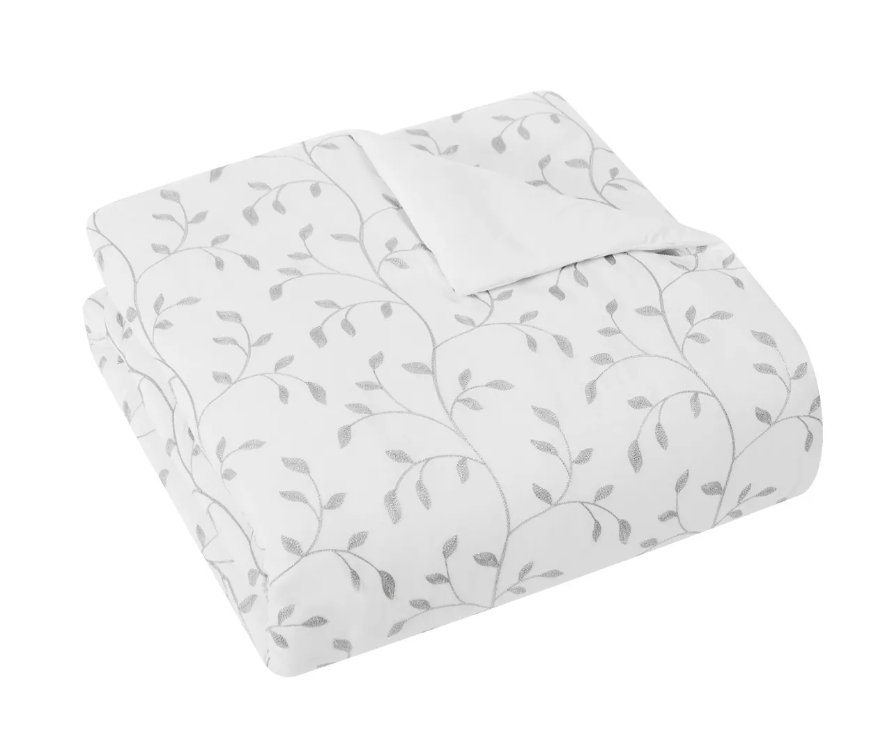 White & Gray Embroidered Leaf Vine King 3-Piece Comforter Set 2 White & Gray Embroidered Leaf Vine King 3-Piece Comforter Set - Image 2