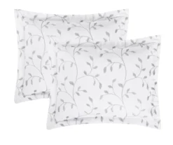 White & Gray Embroidered Leaf Vine King 3-Piece Comforter Set 5 White & Gray Embroidered Leaf Vine King 3-Piece Comforter Set -Home Furnishing Store 810621098 810621097 A8 3