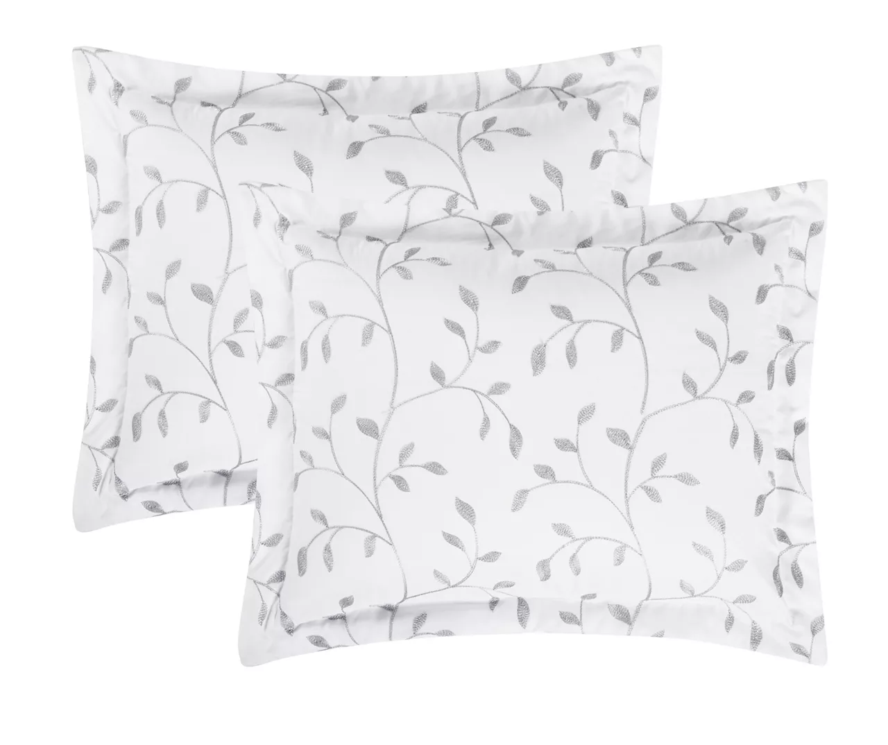 White & Gray Embroidered Leaf Vine King 3-Piece Comforter Set 3 White & Gray Embroidered Leaf Vine King 3-Piece Comforter Set - Image 3