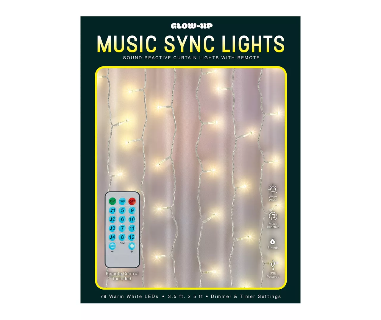 Glow-Up Music Sync LED Curtain Light Set, (3.5' X 5') 7 Glow-Up Music Sync LED Curtain Light Set, (3.5' X 5') - Image 7