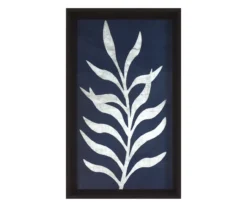 Dark Blue & White Leaf Curving Right Framed Art, (9" X 16")