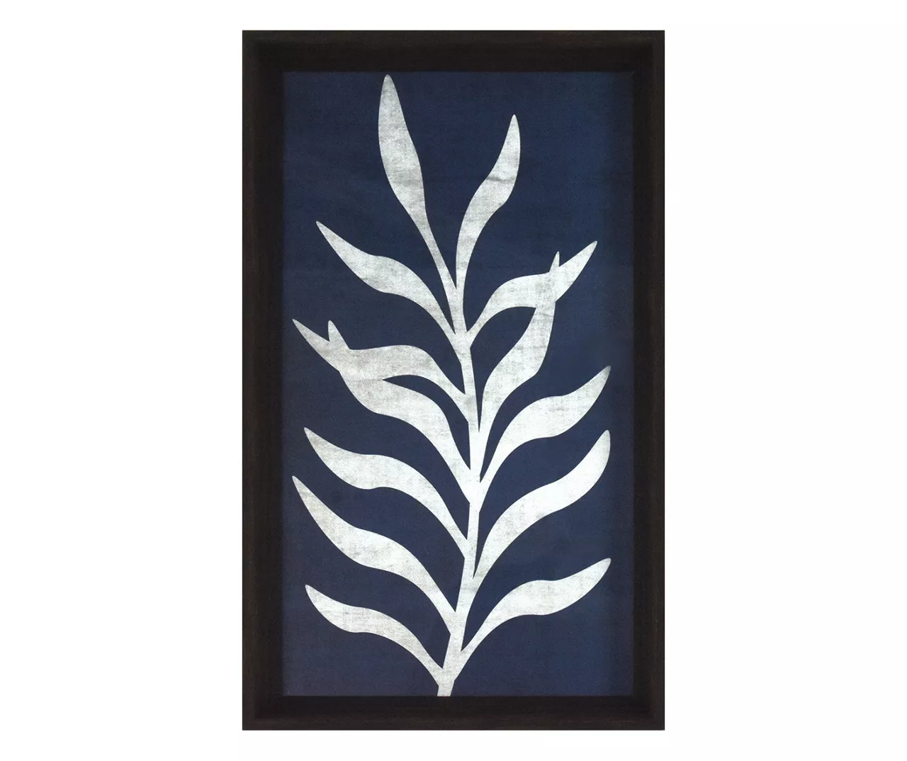 Dark Blue & White Leaf Curving Right Framed Art, (9" X 16") 1 Dark Blue & White Leaf Curving Right Framed Art, (9" X 16")