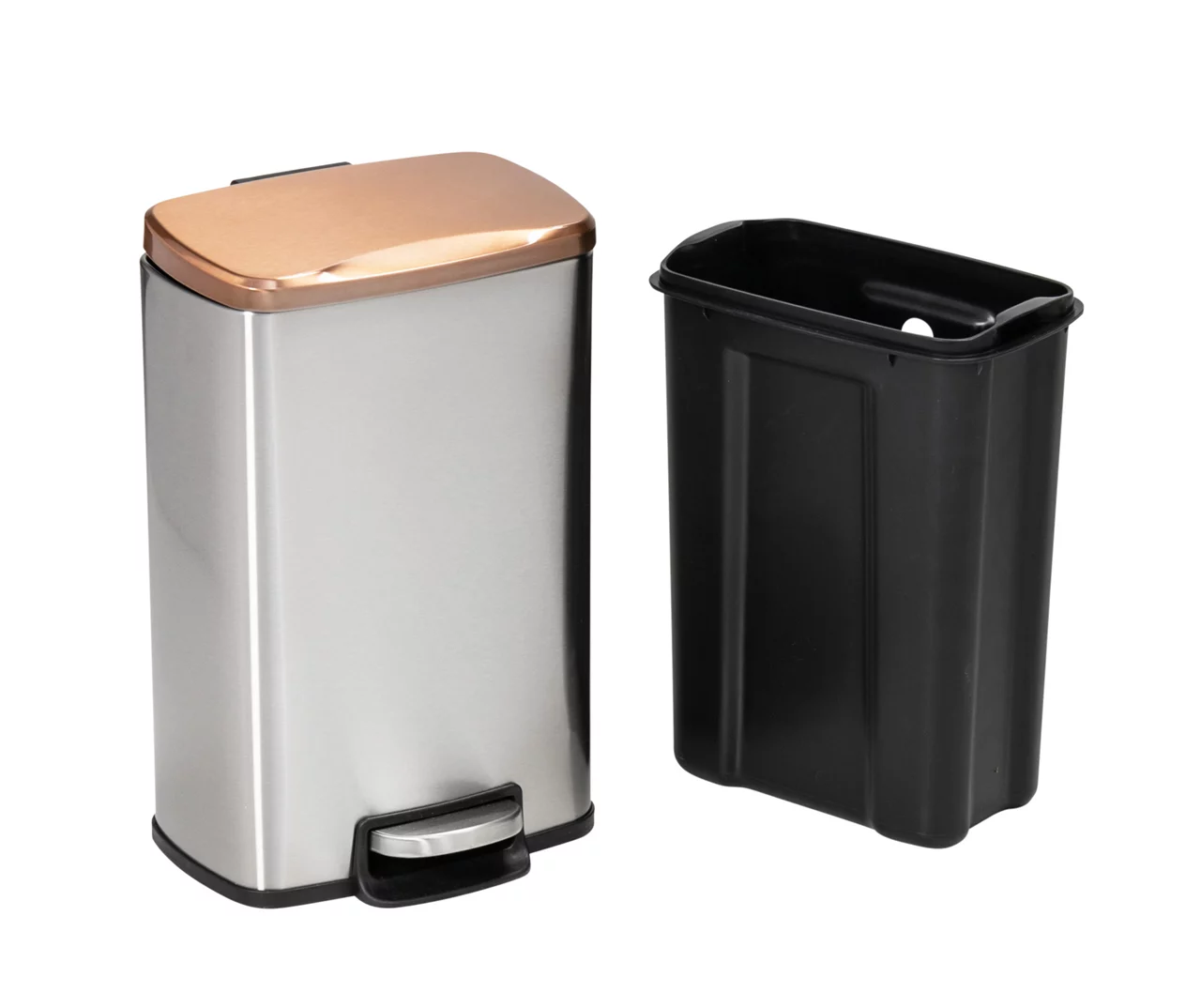 Silver & Rose Gold Stainless Steel 2-Piece Pedal Soft-Close Trash Can Set 3 Silver & Rose Gold Stainless Steel 2-Piece Pedal Soft-Close Trash Can Set - Image 3