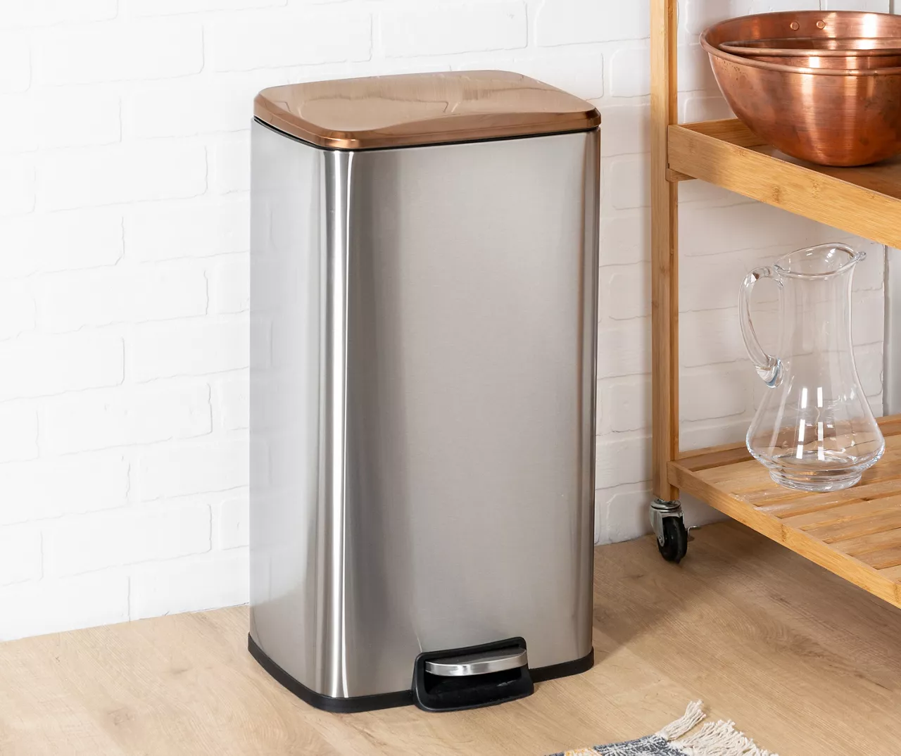 Silver & Rose Gold Stainless Steel 2-Piece Pedal Soft-Close Trash Can Set 8 Silver & Rose Gold Stainless Steel 2-Piece Pedal Soft-Close Trash Can Set - Image 8