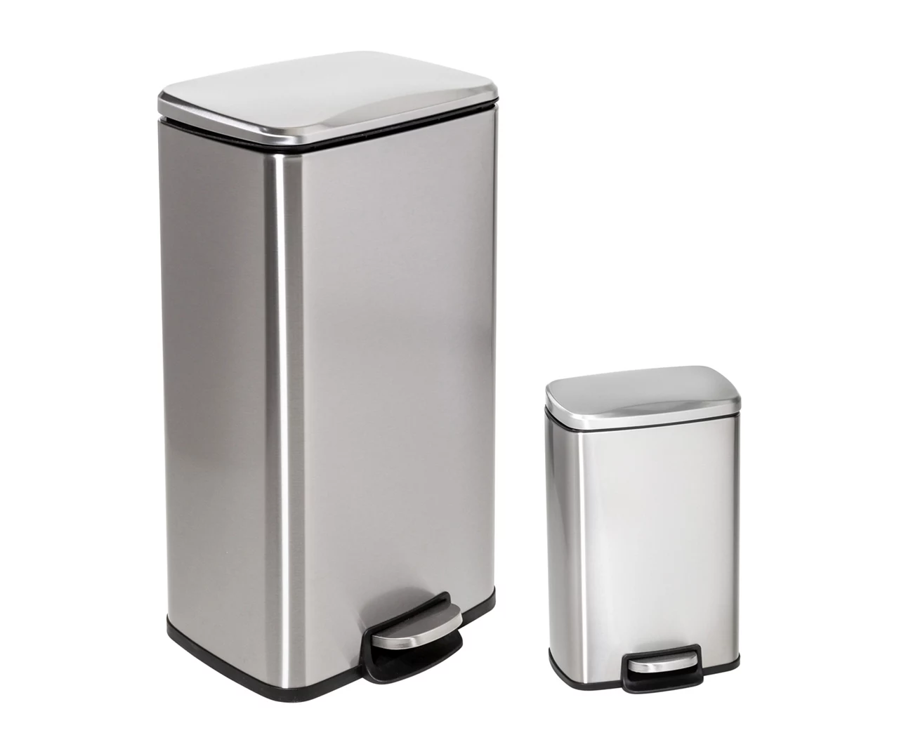 Stainless Steel Rectangular 2-Piece Pedal Soft-Close Trash Can Set 1 Stainless Steel Rectangular 2-Piece Pedal Soft-Close Trash Can Set