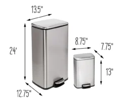 Stainless Steel Rectangular 2-Piece Pedal Soft-Close Trash Can Set 17 Stainless Steel Rectangular 2-Piece Pedal Soft-Close Trash Can Set -Home Furnishing Store 810669710 A0 9