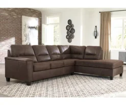 Signature Design By Ashley Navi Chestnut Faux Leather Sleeper Sectional With Right-Facing Chaise -Home Furnishing Store combo760017 2