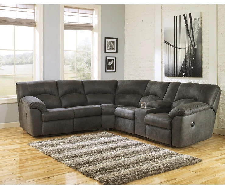 Signature Design By Ashley Tambo Pewter Faux Leather Reclining Sectional 2 Signature Design By Ashley Tambo Pewter Faux Leather Reclining Sectional - Image 2
