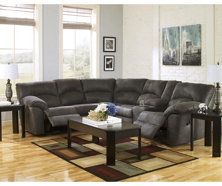 Signature Design By Ashley Tambo Pewter Faux Leather Reclining Sectional 1 Signature Design By Ashley Tambo Pewter Faux Leather Reclining Sectional
